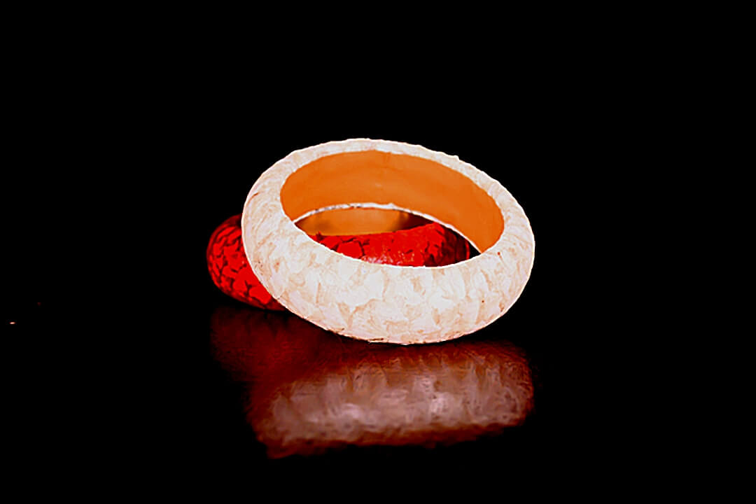 Fish Leather Bangle — Natural and Red